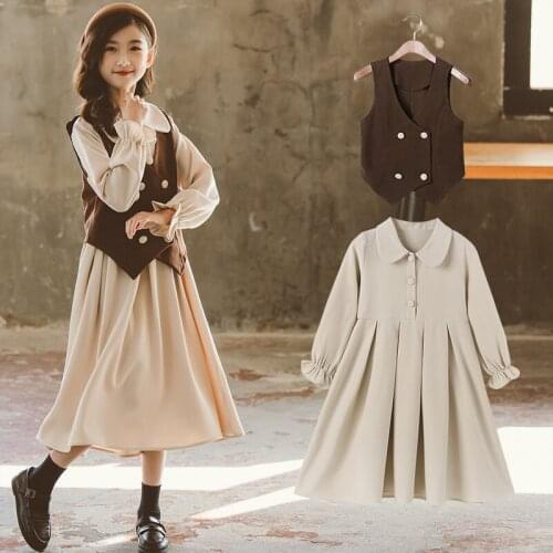 Children Clothing Set Spring Autumn Girls Long Sleeve Two-piece Sets Fashion Vest and Dress Outfits Suits Girl Clothes 4-12 yrs