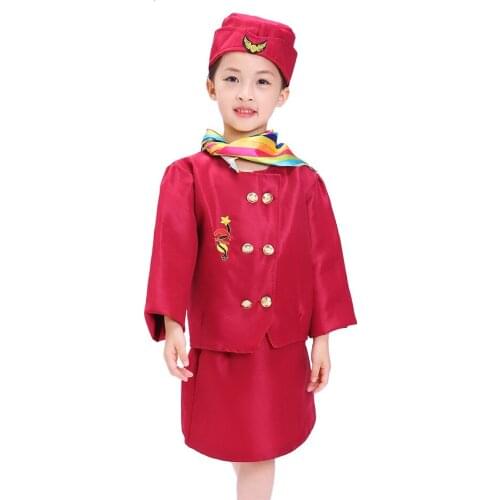 Girls flight steward suits for children halloween cosplay flight attendants steward uniform girl performance party clothes