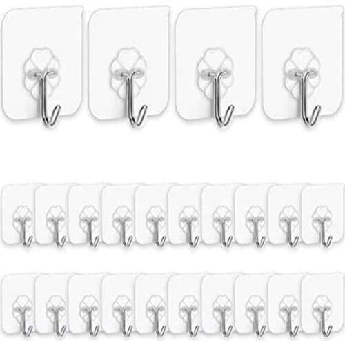 Adhesive Hooks Kitchen Wall Hooks- 24 Packs Heavy Duty Nail Free Sticky Hangers with Stainless Hooks Towel Bath Ceiling Hooks