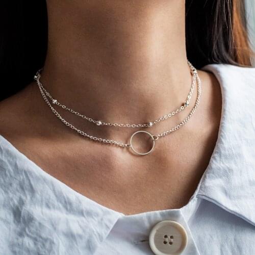 2020 Fashion Modern Statement Choker Necklace Two Layers Round Necklaces Golden Necklace Choker Collar 2021 Jewelry For Women