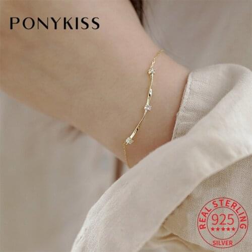 PONYKISS Trendy S925 Sterling Silver Mobius Chain Zircon 14K Gold Bracelets For Women Fine Jewlry Delicate Gift Drop Shipping
