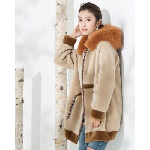 Real Coat Women Hooded Winter Jacket 100% Wool Coats Plus Size Korean Fox Fur Collar Loose Manteau Femme Y-12 KJ3183