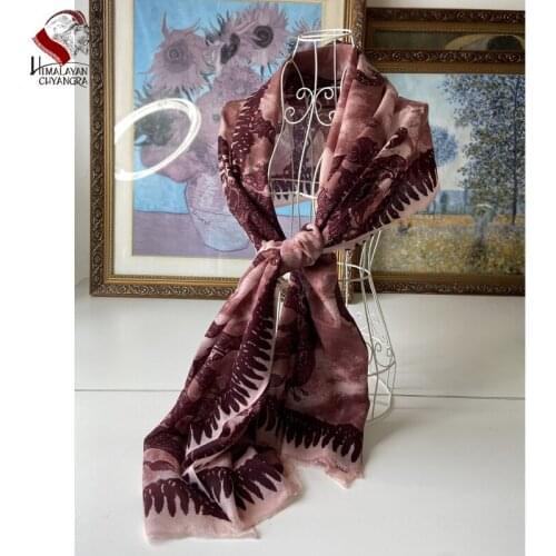 Nepalese Hand printed 100% Marino Wool Scarf Thin Soft Warm Factory Price MAROON ELEPHANT