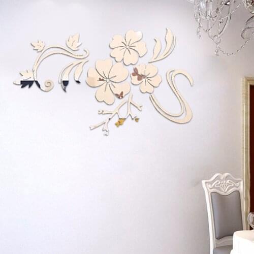 New Home Fashion Design 3D Wall Sticker Mirror Flower Wall Art Sofa Mural Acrylic Home Decoration Silver Accessories