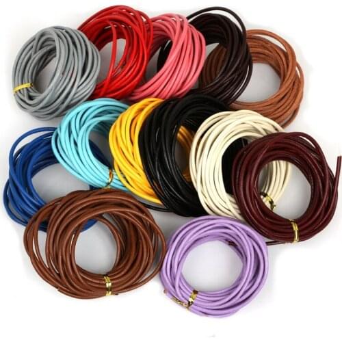 Hot Selling 5m/pcs Multi Color Round Real Leather Rope Necklace Bracelet Beading Cords for Clothes Shoes DIY Jewlery Findings