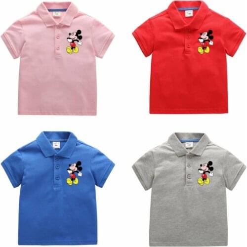 Disney Childrens New Polo Shirt Boys and Girls Mickey Cartoon Print Summer Cotton Childrens Breathable Mesh Universal