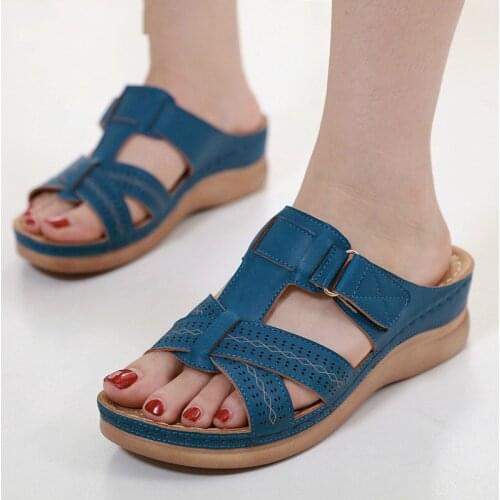 Fashion Womens Summer Open Toe Comfy Sandals Super Soft Premium Orthopedic Low Heels Walking Sandals Corrector Cusion 35~43