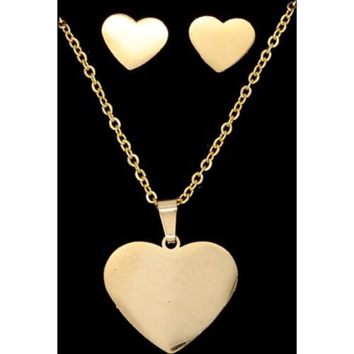100% Stainless Steel PVD Gold Filled Plain Heart Earring Necklace Jewelry Set Dropshipping Wholesale AAAAA Quality Never Tarnish