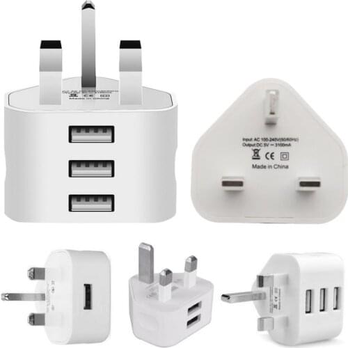 UK Plug 3 Pin Wall Charger Adapter With 1/2/3 USB Ports Charging For iPhone Samsung Xiaomi Charging Charger 110V-220V