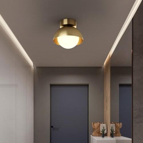 Modern Simplicity Round Ceiling Light Golden Copper For Living Room Bedroom Aisle Corridor Balcony Cloakroom Lamp Indoor Fixture