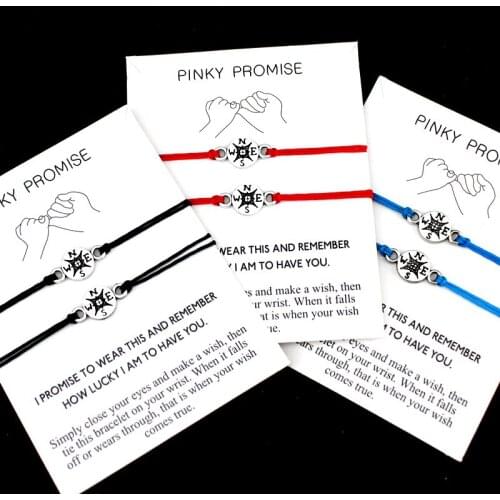 Aunt Niece Mother Daughters Grandma Granddaughter Love Friends Thanksgiving Gift Pinky Swear Promise Compass Bracelets for Women