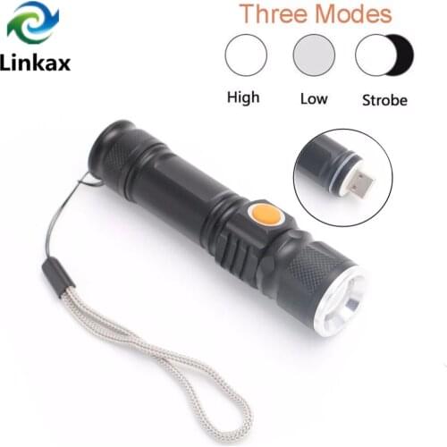 USB flashlight Built in Battery XM-L T6 LED Torch Rechargeable Waterproof Flash Light USB Torch Lamp Linternas with 18650