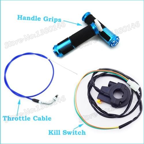 Gas Motorized Bicycle Blue Handle Grip Kill Switch Throttle Cable For 49cc 50cc Push Bike