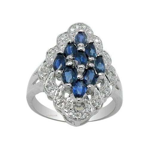 Vintage Silver Sapphire Ring for Party 2.5mm*5mm 100% Natural Sapphire Silver Ring Gift for Wife 925 Silver Sapphire Jewelry