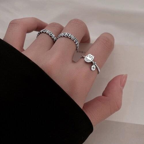 Coin Rings For Women Opening Adjustable Lucky Cat Korean Fashion Design Geometric Hot Student Friendship Gifts Jewelry BOYULIGE