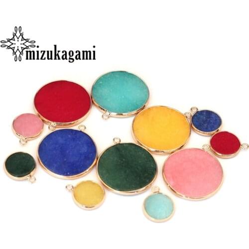 Natural Stone Charms Pendant Flat Round Coin Charms 31mm 16mm 1pcs For DIY Jewelry Accessories