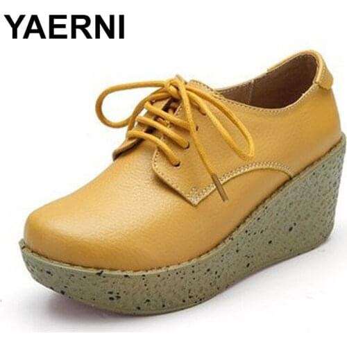 YAERNI Popular Women Flats Lace Up Solid Flat Platform Casual Shoes For Ladies Shoes Woman 4 ColorsE1150