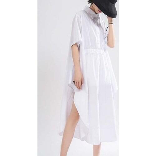 Johnature 2021 New Original Fashion Solid Color Slit Sexy Loose Women Dresses Summer All Match 3 Color Irregular Female Dress