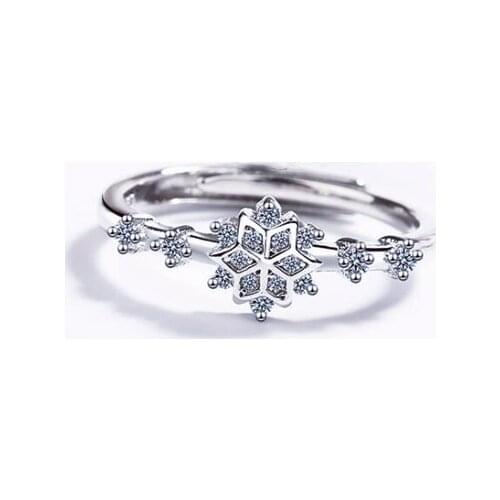 Sole Memory Creative Zircon Snowflake Flower Fresh Cute Sweet 925 Sterling Silver Female Resizable Opening Rings SRI365