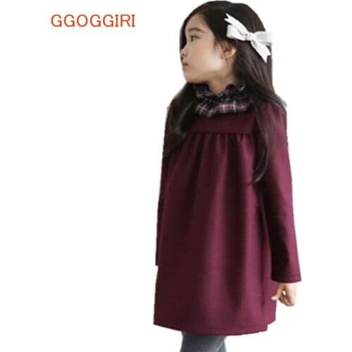 GGOGGIRI Brand New Thick Dresses Girls Autumn Spring Winter Peter Pan Collar Wool Cotton Double-layered Quality Casual Dresses