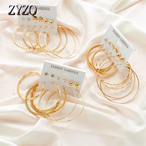 ZYZQ 3 Pairs Hoop Earrings Set Big Circle Earring Fashion Jewelry for Women Girls SteampunkTrendy Sweet Ear Clip Korean Earrings