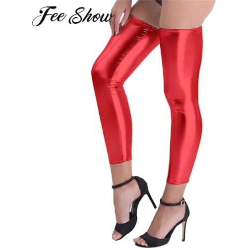 1 Pair of Women Wetlook Shiny Stretchy Footless Thigh-high Tights Stockings Fashion Womens Toeless Slim Fit Stylish Stockings
