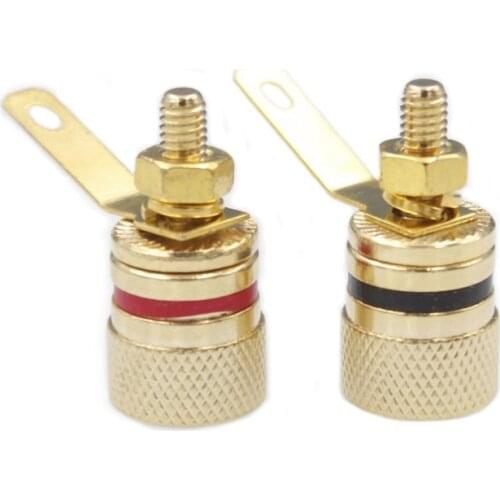 1Pair Mini Gold Plated Brass Audio Speaker Binding Post Banana Plug Connector For HIFI AUDIO DIY Panel Mount