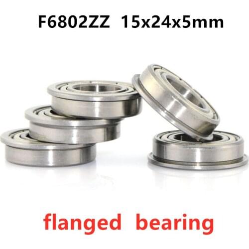 100pcs flanged bearing F6802ZZ 15*24*5 mm F6802 -2Z flange thin wall deep groove ball bearings 15mmx24mmx5mm