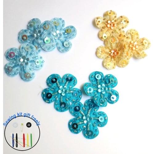 3pcs/lot Fashion flower beaded appliques patches for clothing DIY sew on rhinestone patch Embroidery parches bordados para ropa