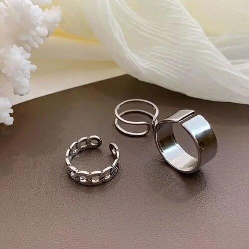 3PCS /SetPunk Harajuku Twist Hollow Geometric Open Adjustable Metal Ring for Women Girls Hip Hop Party Jewelry