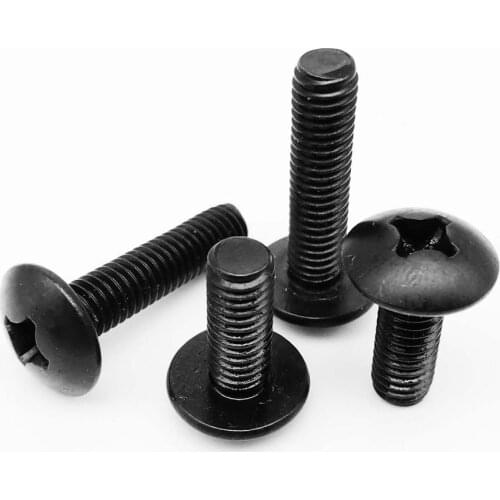5/50pcs JISB1111T M3 M4 M5 M6 Black 304 Stainless Steel Cross Recessed Phillips Truss Head Large Flat Round Head Screw Bolt