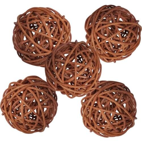 5Pieces 7CM Rattan Wicker Ball Ornaments Wedding Table Desk Garden Hanging