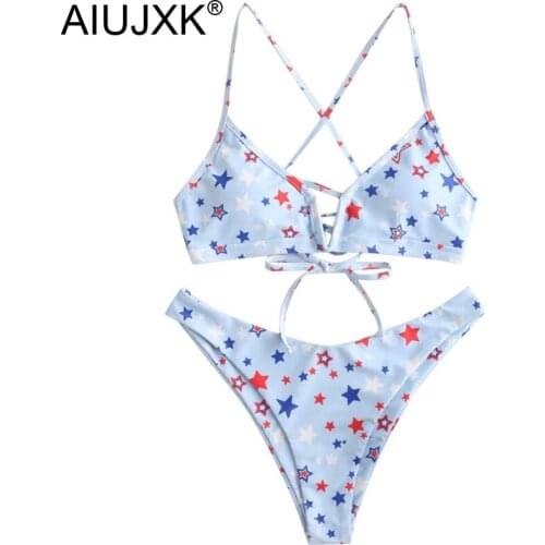 AIUJXK New 2021 Star Print Biquini Women Bra And Panty Set Summer Lingerie Beach Wear Woman 2 Piece Swimsuit Sexy Underwear
