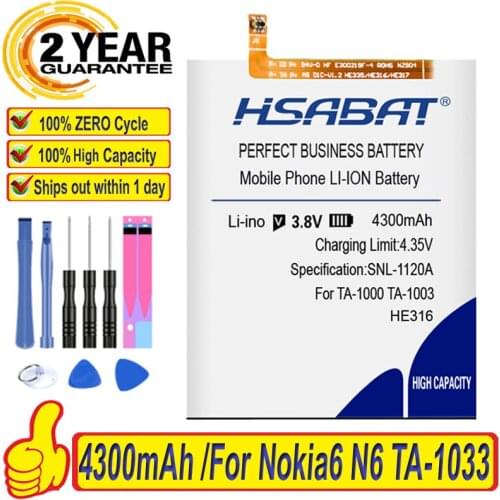 100% Original HSABAT 4300mAh HE316 Battery For Nokia 6 Nokia6 N6 TA-1033 TA-1039 TA-1003 TA-1000 TA-1021 TA-1025