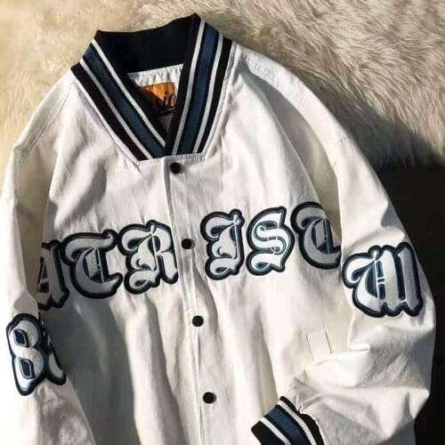American Vintage Embroidery Baseball Uniform Jacket Men Outerwear Loose Long Sleeve V Neck Punk Style Fashion Autumn Women Coats