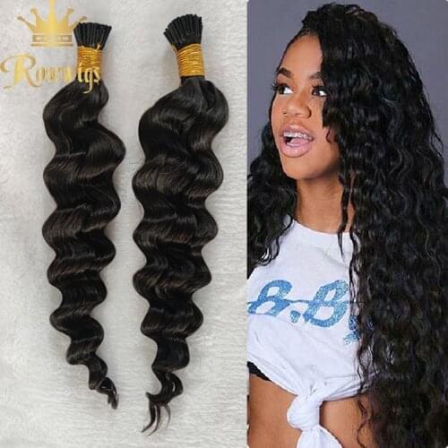 Brazilian Machine Made Remy Pre Bonded I Tip Hair Extension Keratin Human Natural Black Loose Deep For Women