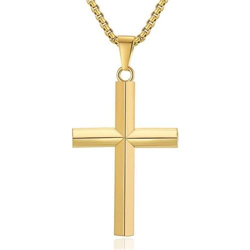 Stainless Steel Gold Minimalism Christ Jesus Cross Pendant Necklace Jewelry Gift For Him with Chain