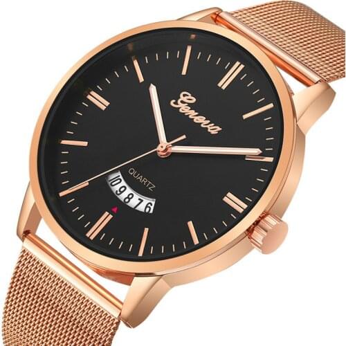 Elegant Men Watch Mesh Band Metal Relojes Large Dial Military Quartz Sport Watches Calendar Mens Wrist Watch Relogio Masculino