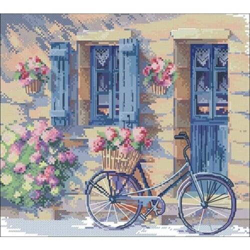 Flower delivery bike patterns Counted Cross Stitch 11CT 14CT 18CT DIY Cross Stitch Kits Embroidery Needlework Sets home decor