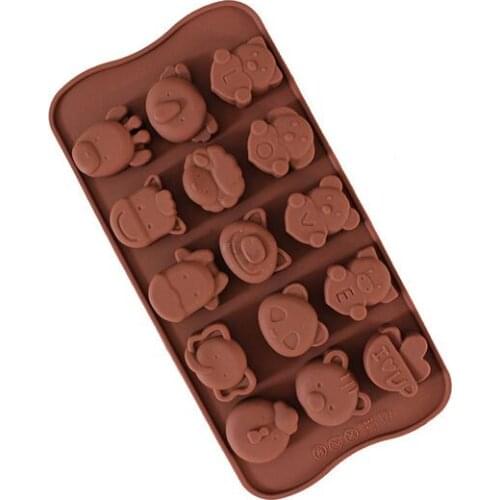 Classic cartoon DIY baking mold 15 even animal set chocolate mold silicone jelly pudding Soap mold ice lattice kitchen tools