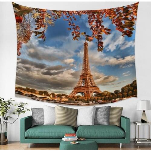 Paris Tower Leaves Sky City Scenery Wall Tapestry Cover Beach Towel Picnic Yoga Mat Home Decoration