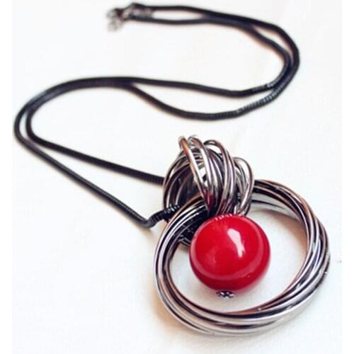 GOINHOT 1pcs red ball Necklaces Pendants Vintage Rope Chain Necklace Women Accessories wholesale Jewelry