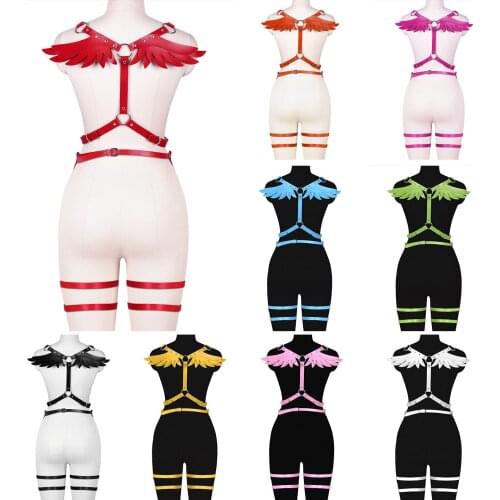 Gothic Angel Wings Leather Harness Bra For Bdsm Women Body Bondage Sets Cage Erotic Lingerie For Wedding Punk Sexy Garter Belt