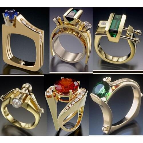 Gothic Ring Mix Color Irregular CZ Purple Pink Purple Red Green Unique Vintage Cocktail Parties Jewelry Women Anillos Mujer Anel