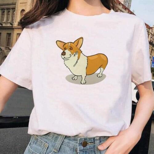 Fashion T Shirt Women Tops Summer Short Sleeve Harajuku Shirt Funny Cute Corgi Graphic Print Tee Shirt Femme Camiseta Mujer