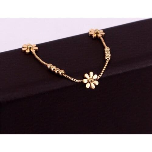 Fashion Small Ball Box Three Chrysanthemum Anklet Cool Chrysanthemum Cute Girl Small Wrinkle Chrysanthemum Foot Jewelry