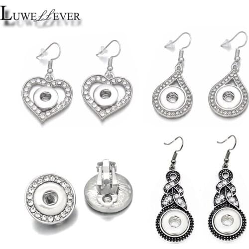 Fashion 024 Crystal Rhinestones Heart 12mm Snap Button Earring Women Charms White K Plated Design Earrings Jewelry Women Gift