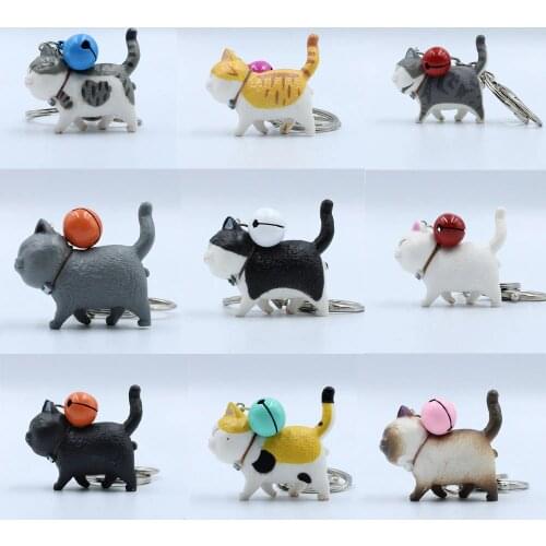 Fashion Cute Cartoon Cat Key Chain Ring Walking Kitten Keychain Shake Head Bells Keyfob Car Bag Charms Jewelry Gift