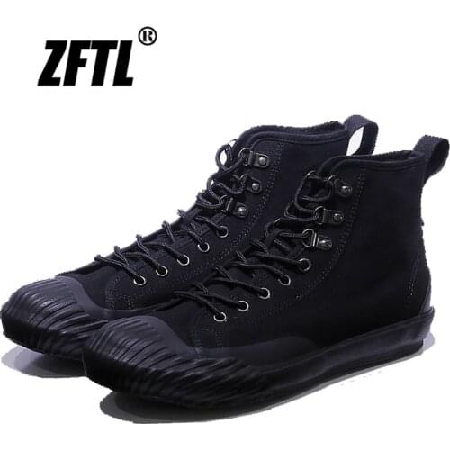 ZFTL Mens Canvas shoes high-top lace-up vulcanized shoes Man Casual Popular in Japan and South Korea Tooling board shoes Brand