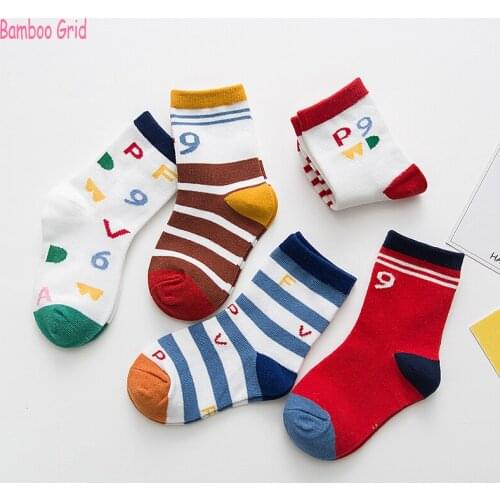 Autumn New 5 Pairs Children Socks Cotton Digital Striped Baby Boy Girls Sports Socks 1-12 Year Kids Socks